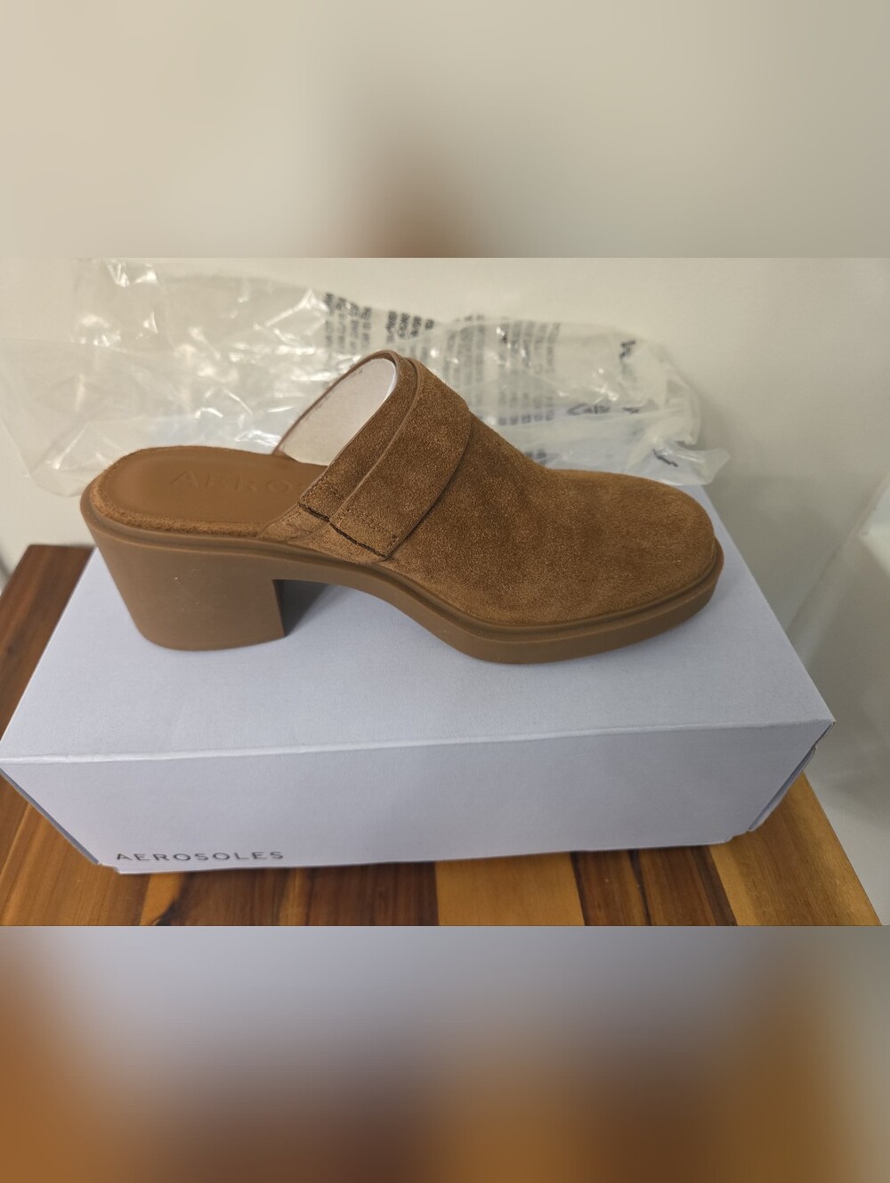 AEROSOLES Brown Suede Slip-On Block Heel Mule